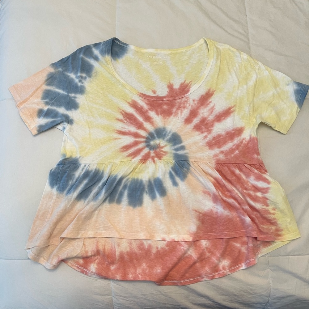 American Eagle Cropped Tie Die Ruffle T-Shirt